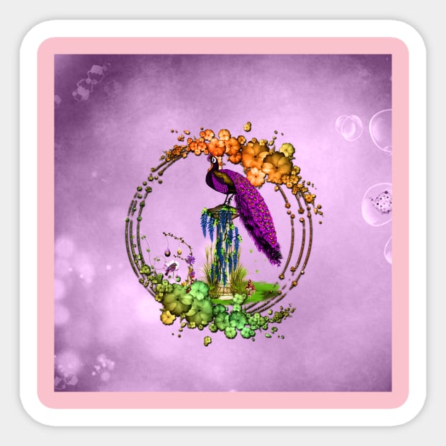 Wonderful peacock with flowers Sticker by Nicky2342